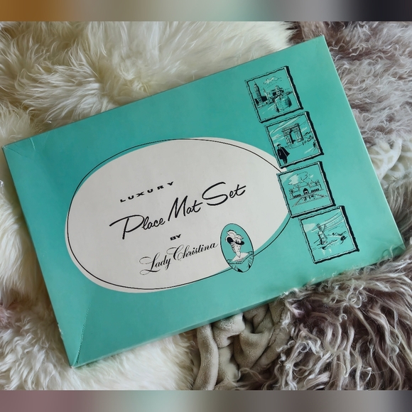 Vintage 1960s Lady Cristina Luxury Place Mat Set- aqua - Picture 16 of 16